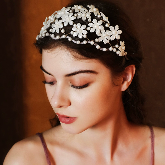 Pearl Pressed Hairband Sweet Flower Headdress Handmade Beaded Hairband