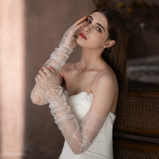 Fingerless Wedding White Long Lace Thin Sleeves